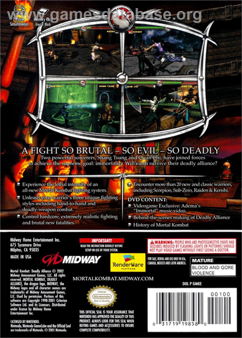 Mortal Kombat: Deadly Alliance - Nintendo GameCube - Artwork - Box Back