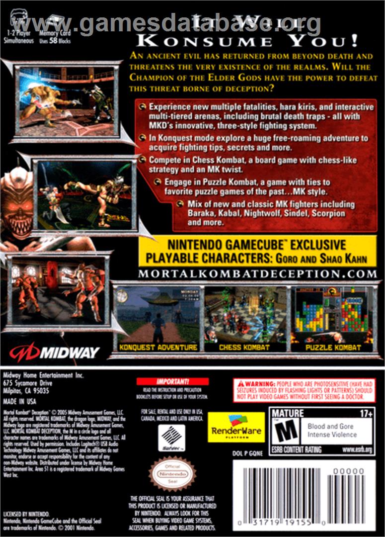 Mortal Kombat: Deception - Nintendo GameCube - Artwork - Box Back