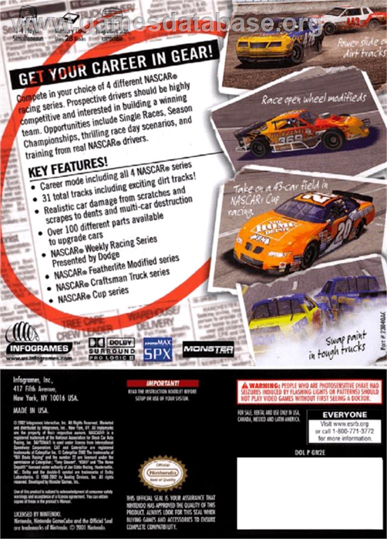 NASCAR: Dirt to Daytona - Nintendo GameCube - Artwork - Box Back