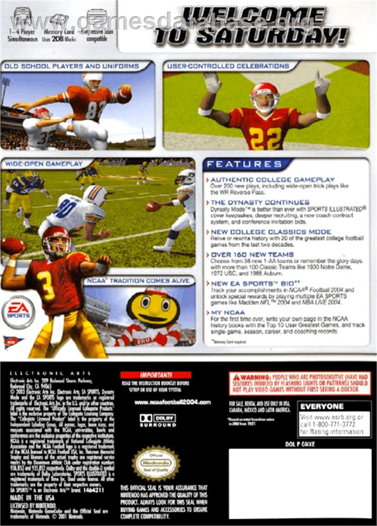 NCAA Football 2004 - Nintendo GameCube - Artwork - Box Back