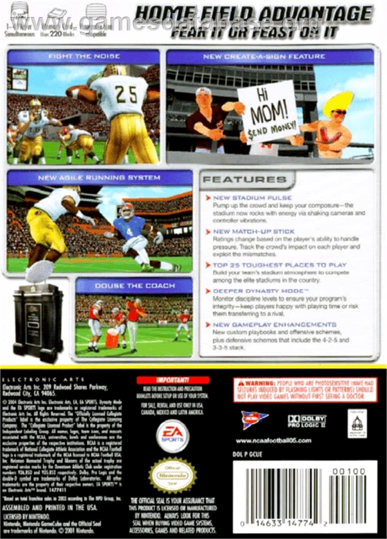 NCAA Football 2005 - Nintendo GameCube - Artwork - Box Back