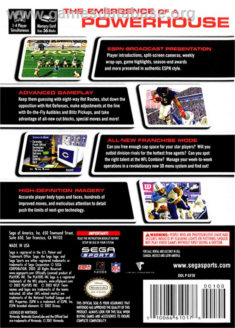 NFL 2K3 - Nintendo GameCube - Artwork - Box Back