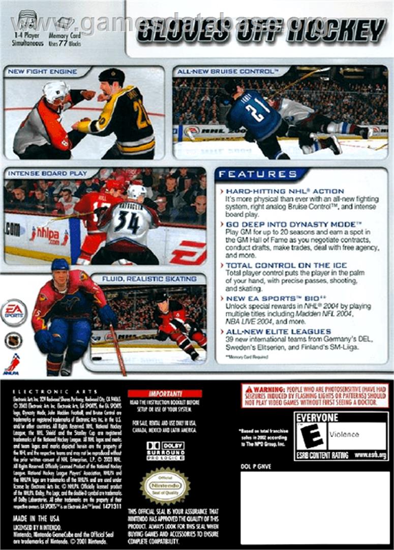 NHL 2004 - Nintendo GameCube - Artwork - Box Back