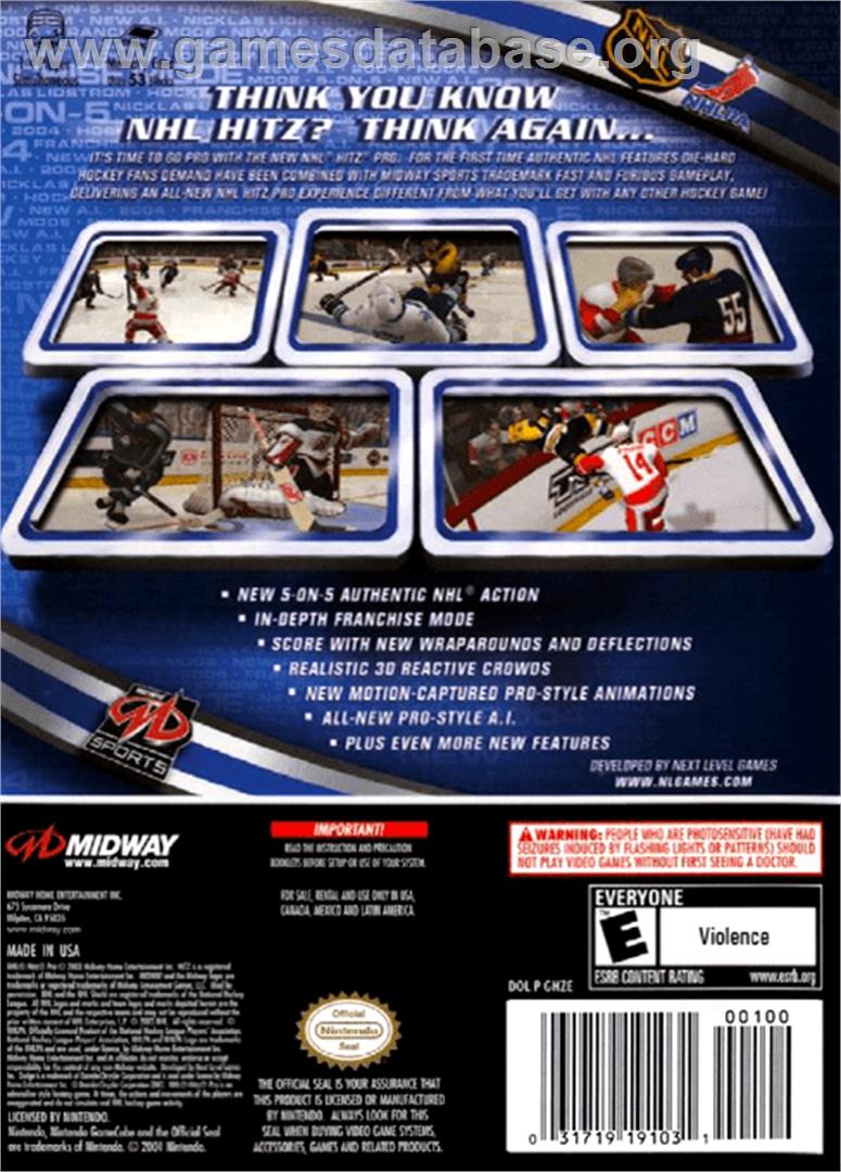 NHL Hitz Pro - Nintendo GameCube - Artwork - Box Back