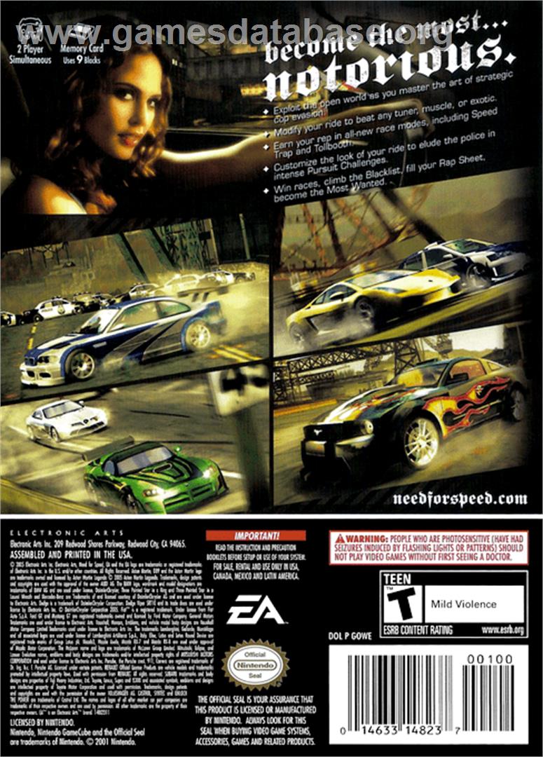 Need for Speed: Most Wanted - Nintendo GameCube - Artwork - Box Back