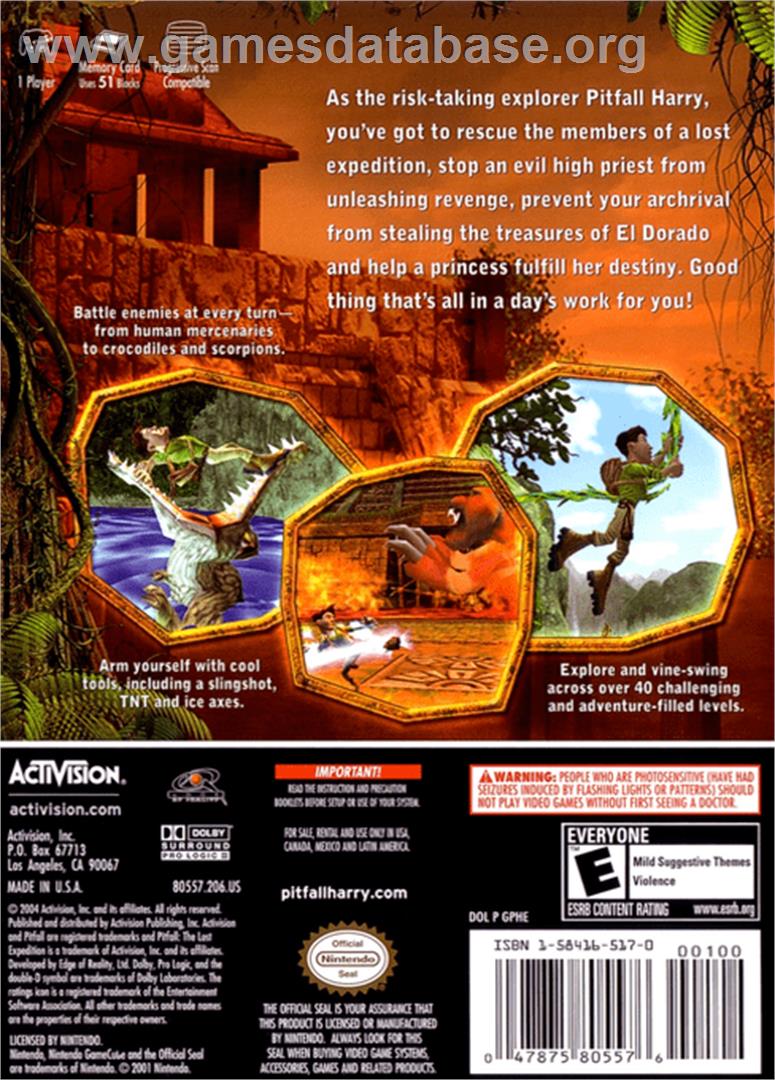 Pitfall: The Lost Expedition - Nintendo GameCube - Artwork - Box Back