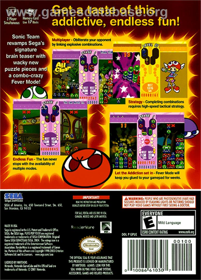 Puyo Pop Fever - Nintendo GameCube - Artwork - Box Back