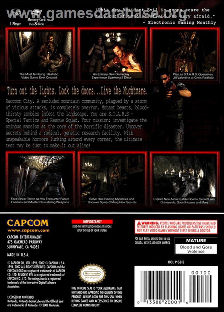 Resident Evil - Nintendo GameCube - Artwork - Box Back