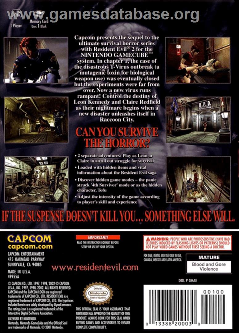 Resident Evil 2 - Nintendo GameCube - Artwork - Box Back