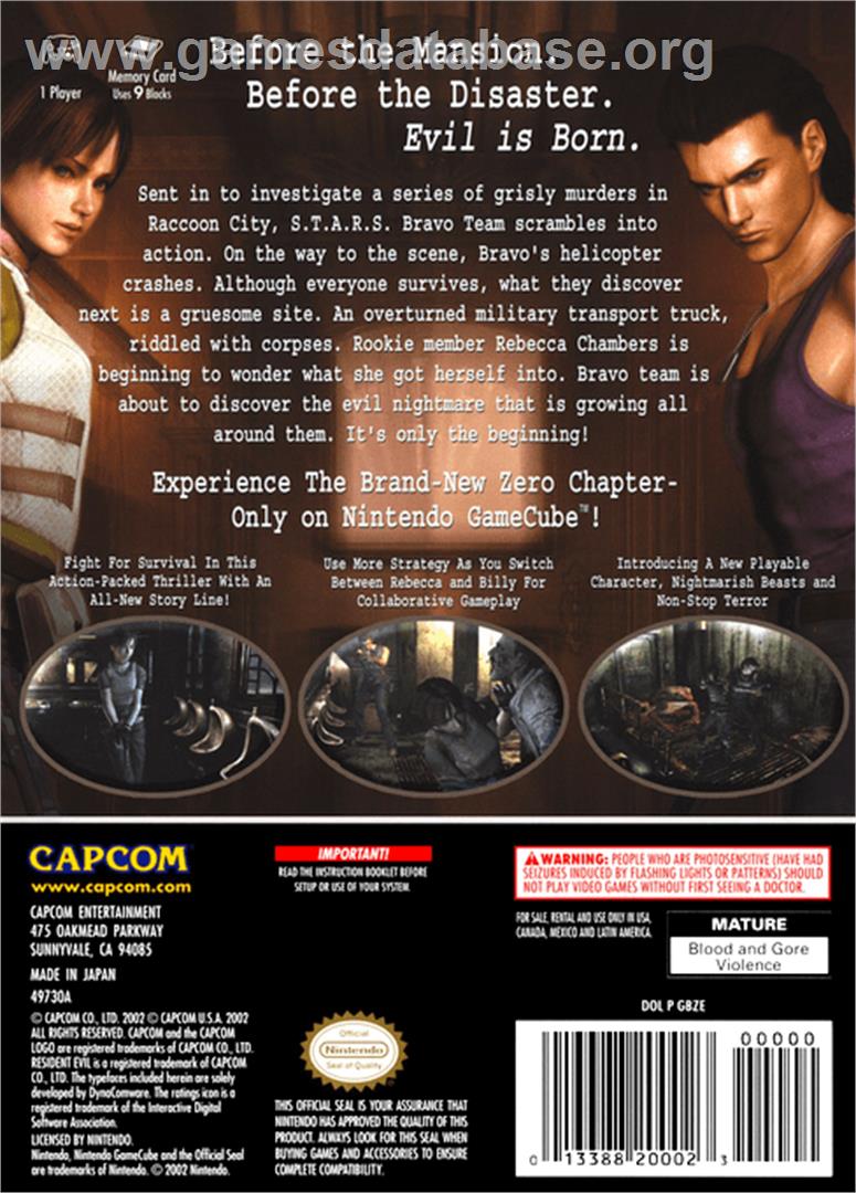 Resident Evil Zero - Nintendo GameCube - Artwork - Box Back