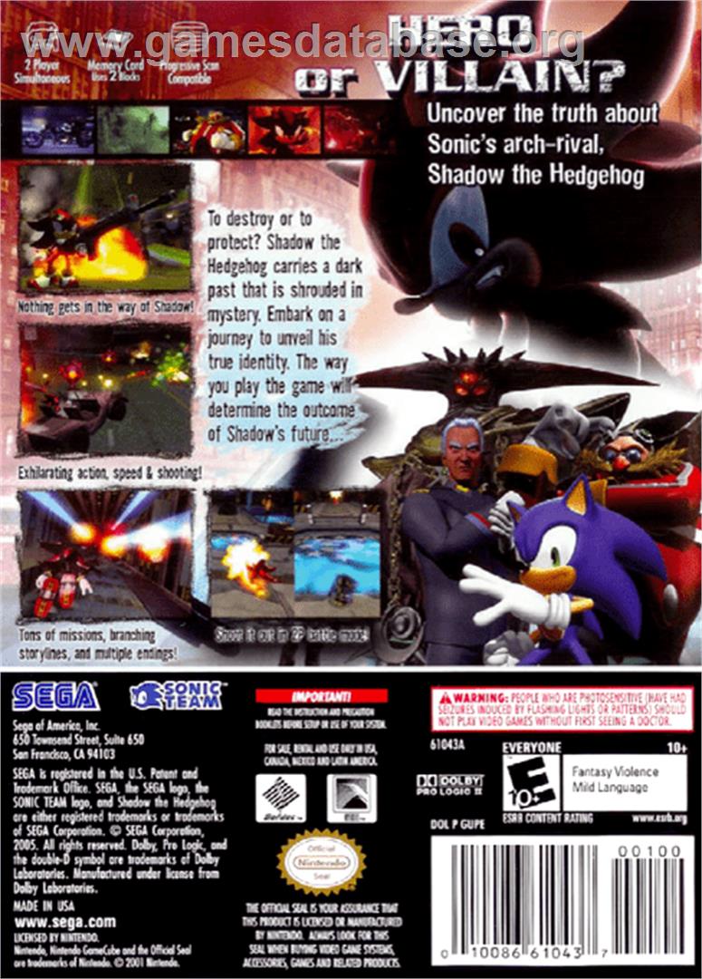 Shadow the Hedgehog - Nintendo GameCube - Artwork - Box Back