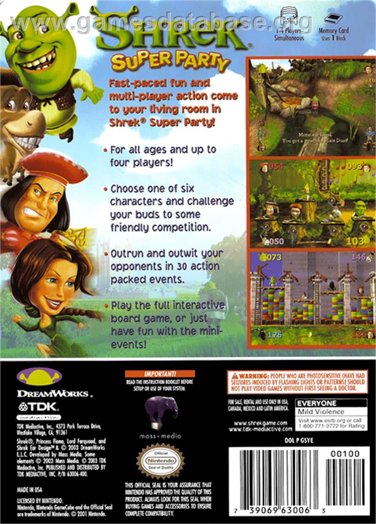 Shrek Super Party - Nintendo GameCube - Artwork - Box Back