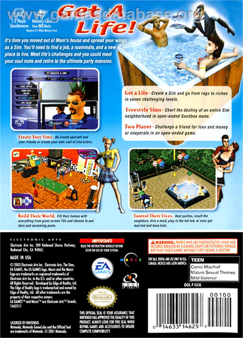 Sims - Nintendo GameCube - Artwork - Box Back