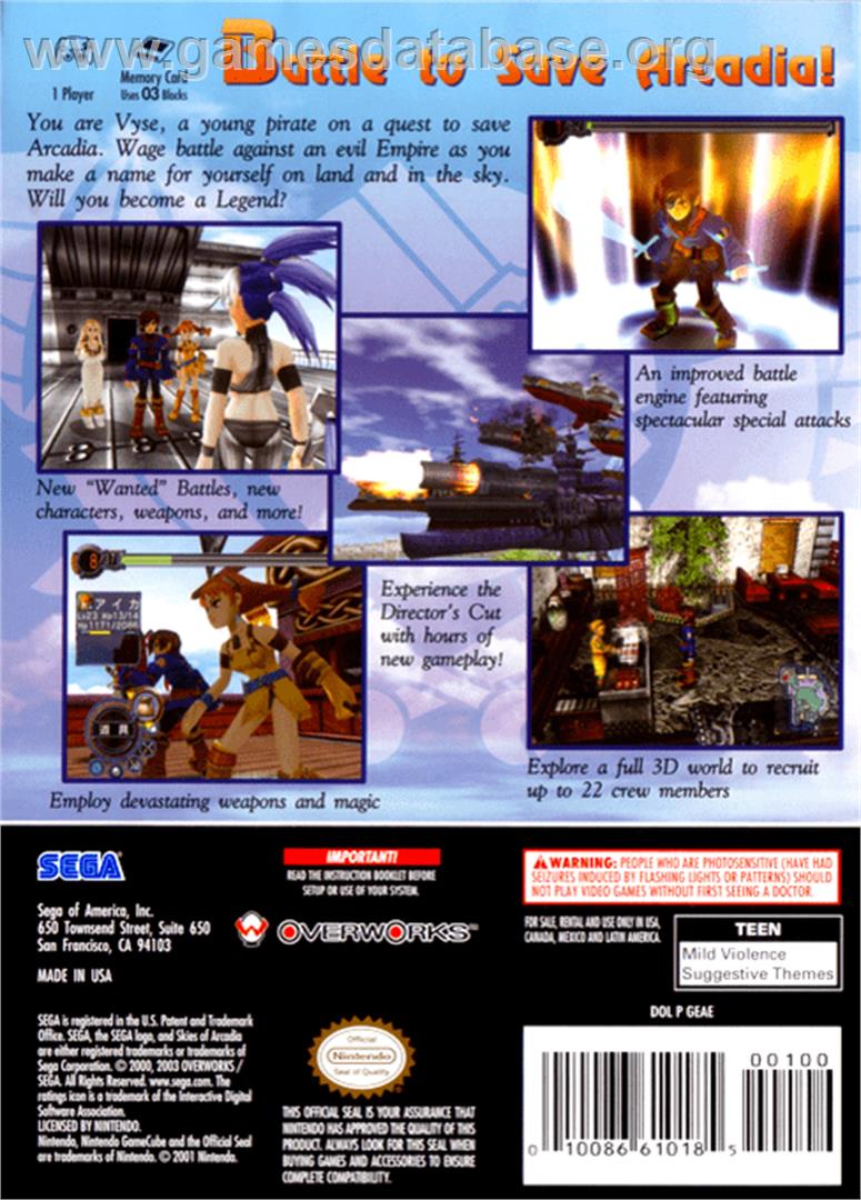 Skies of Arcadia: Legends - Nintendo GameCube - Artwork - Box Back