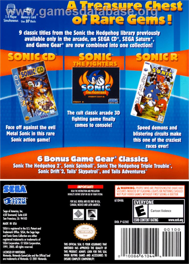 Sonic Gems Collection - Nintendo GameCube - Artwork - Box Back