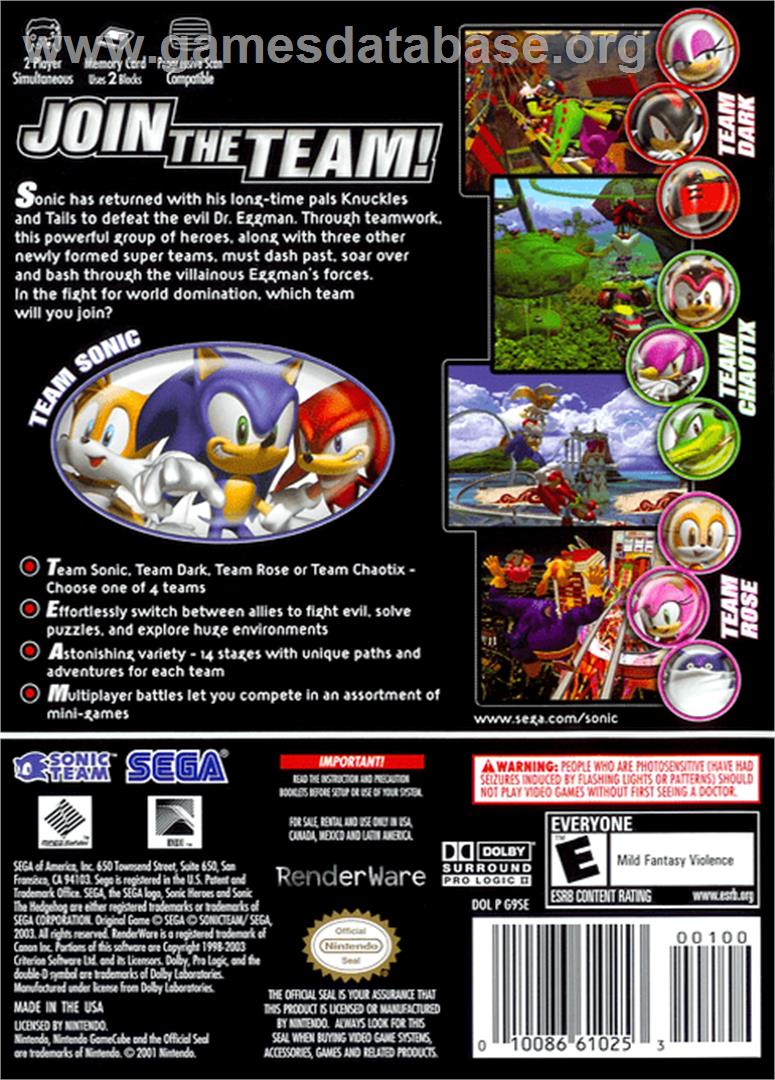 Sonic Heroes - Nintendo GameCube - Artwork - Box Back