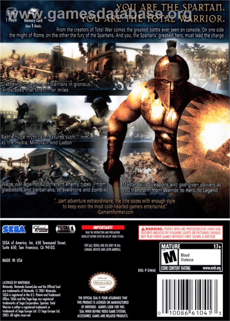 Spartan: Total Warrior - Nintendo GameCube - Artwork - Box Back