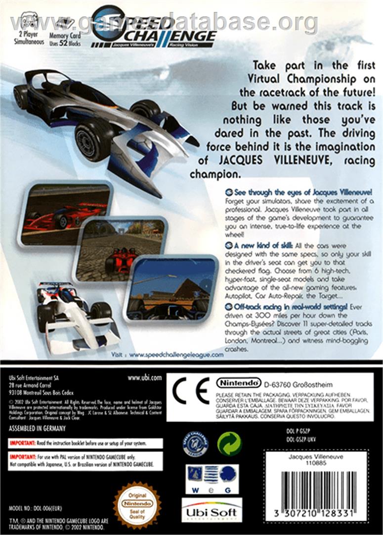 Speed Challenge: Jacques Villeneuve's Racing Vision - Nintendo GameCube - Artwork - Box Back