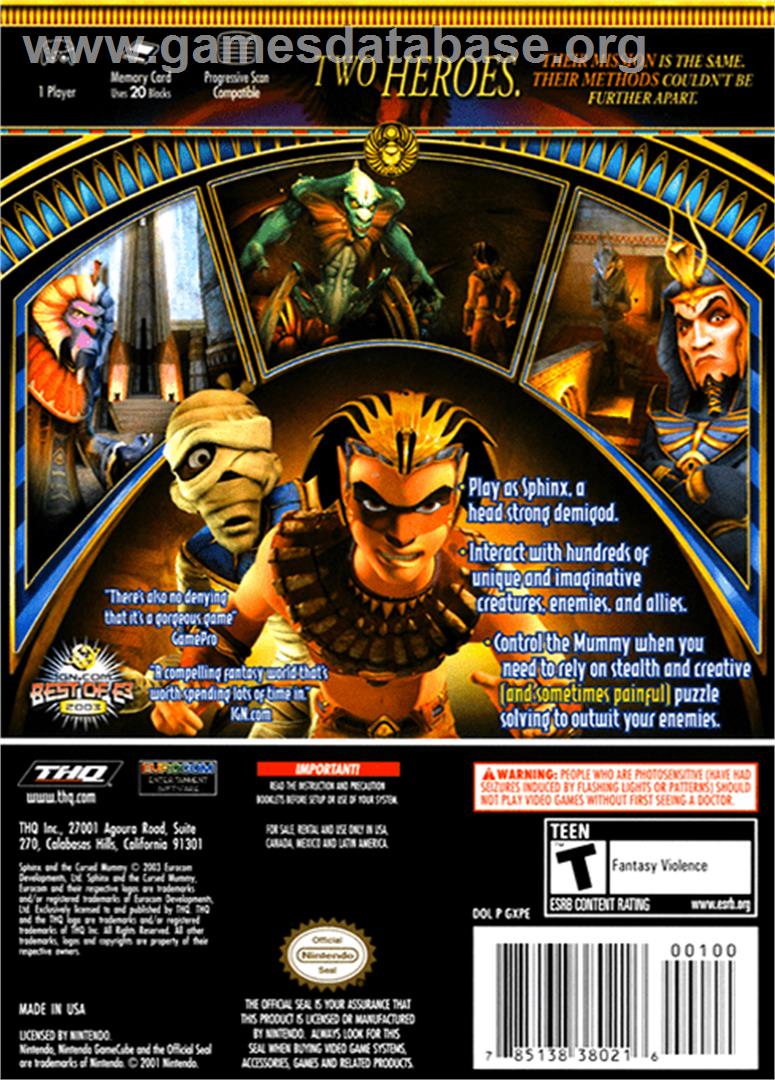 Sphinx and the Cursed Mummy - Nintendo GameCube - Artwork - Box Back