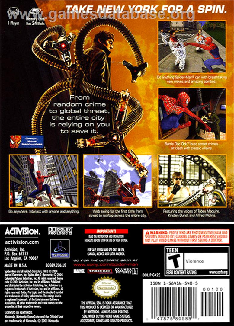 Spider-Man 2 - Nintendo GameCube - Artwork - Box Back