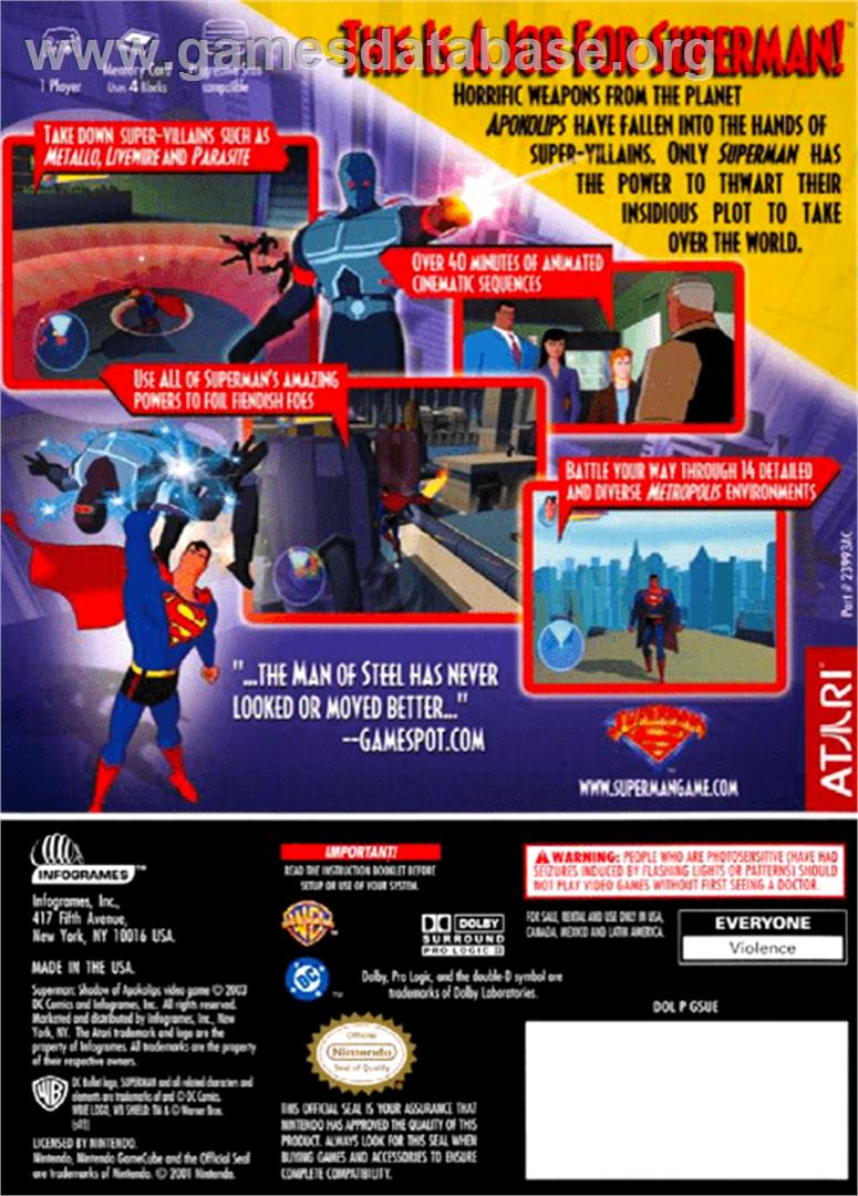 Superman: Shadow of Apokolips - Nintendo GameCube - Artwork - Box Back