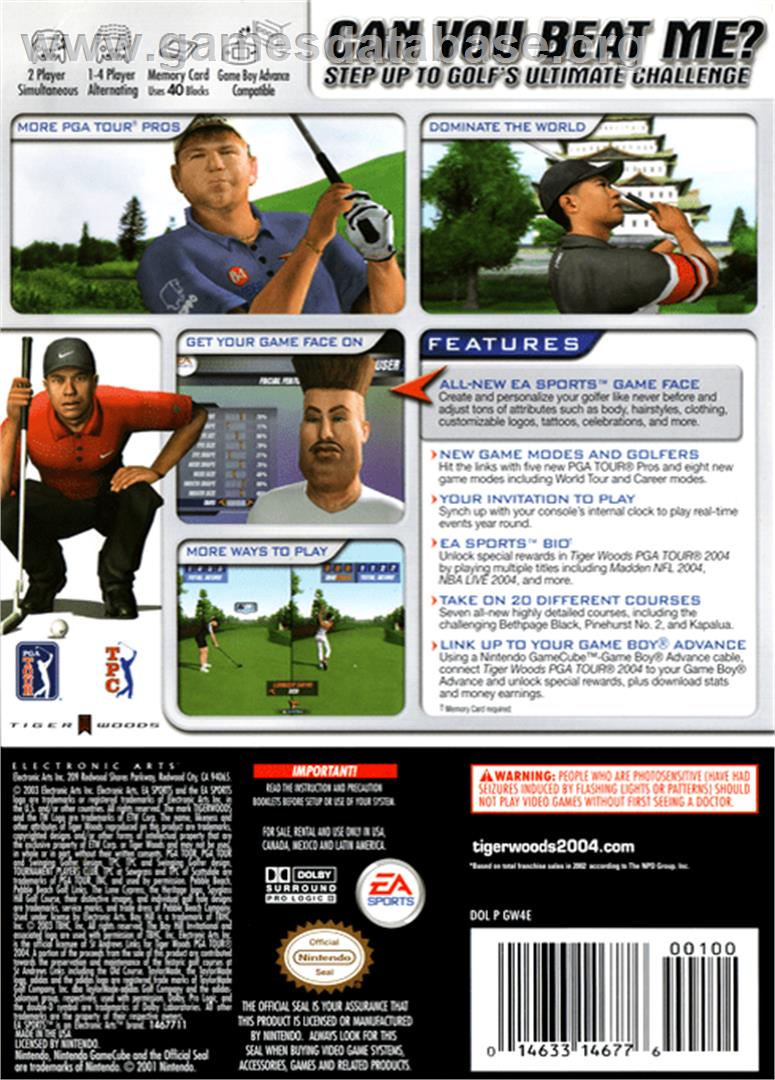 Tiger Woods PGA Tour 2004 - Nintendo GameCube - Artwork - Box Back