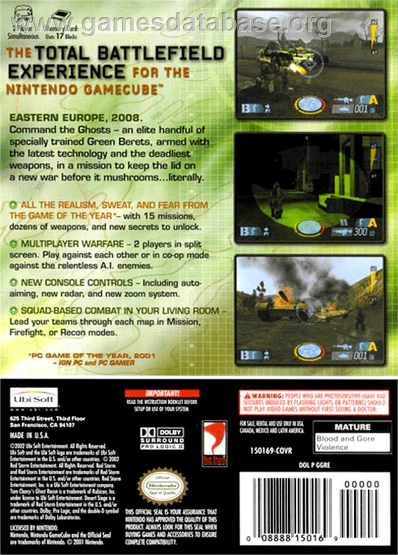Tom Clancy's Ghost Recon - Nintendo GameCube - Artwork - Box Back