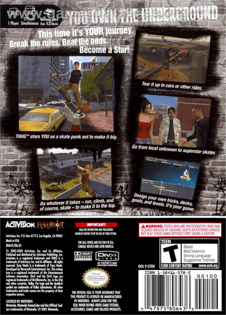 Tony Hawk's Underground - Nintendo GameCube - Artwork - Box Back