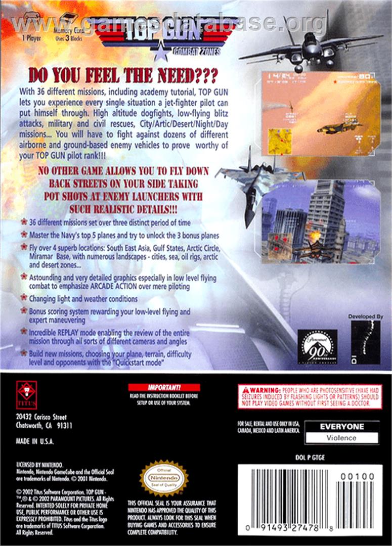 Top Gun: Combat Zones - Nintendo GameCube - Artwork - Box Back