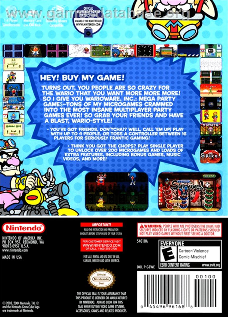 WarioWare, Inc.: Mega Party Game$ - Nintendo GameCube - Artwork - Box Back