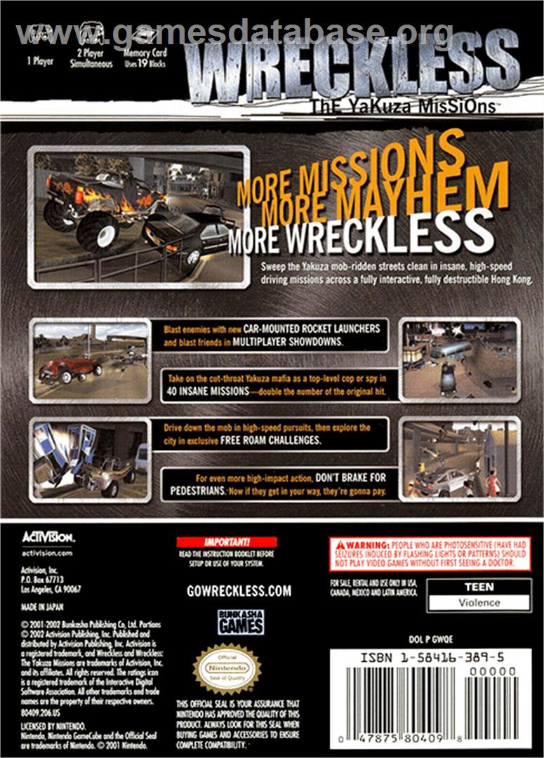 Wreckless: The Yakuza Missions - Nintendo GameCube - Artwork - Box Back