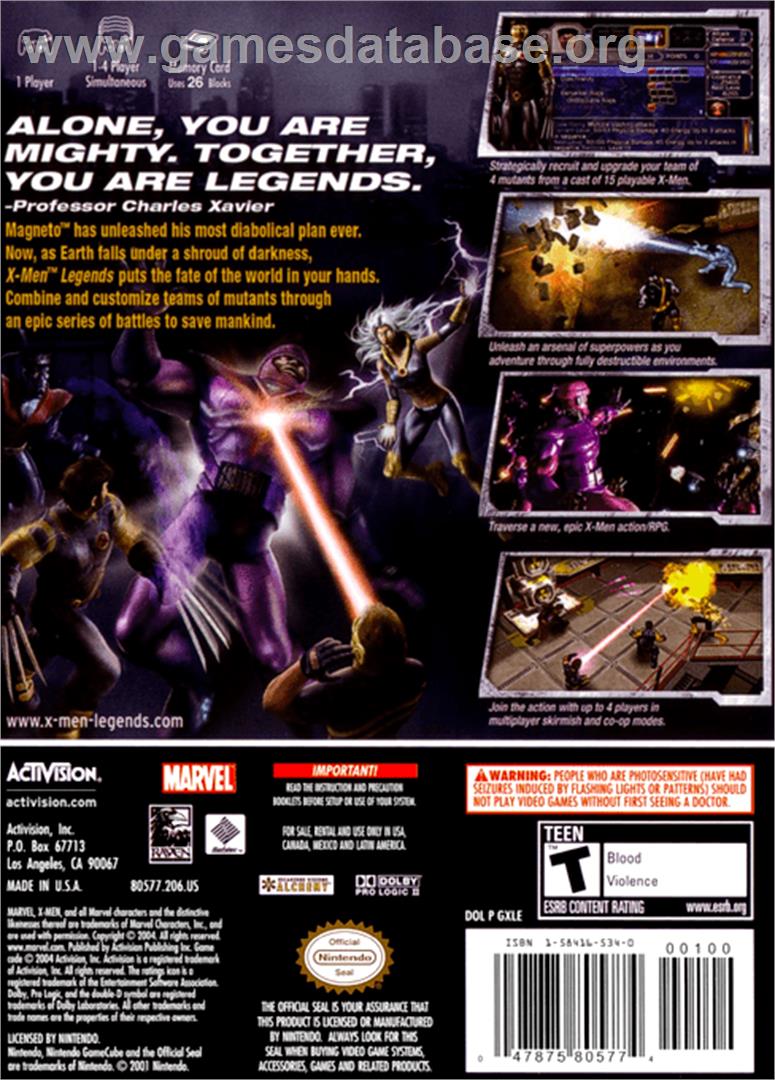 X-Men: Legends - Nintendo GameCube - Artwork - Box Back