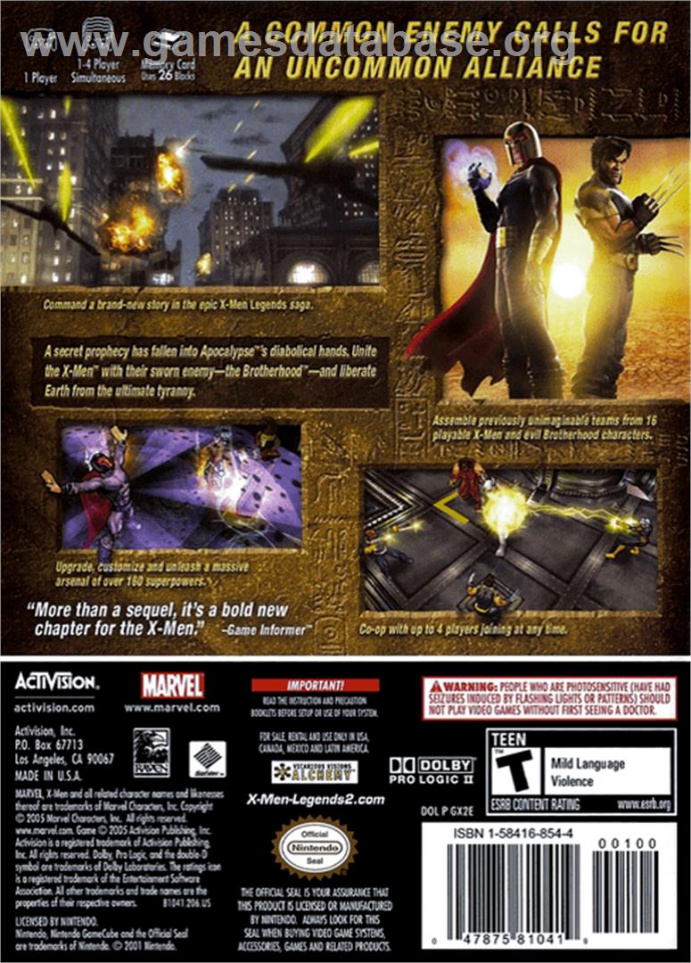 X-Men: Legends II - Rise of Apocalypse - Nintendo GameCube - Artwork - Box Back