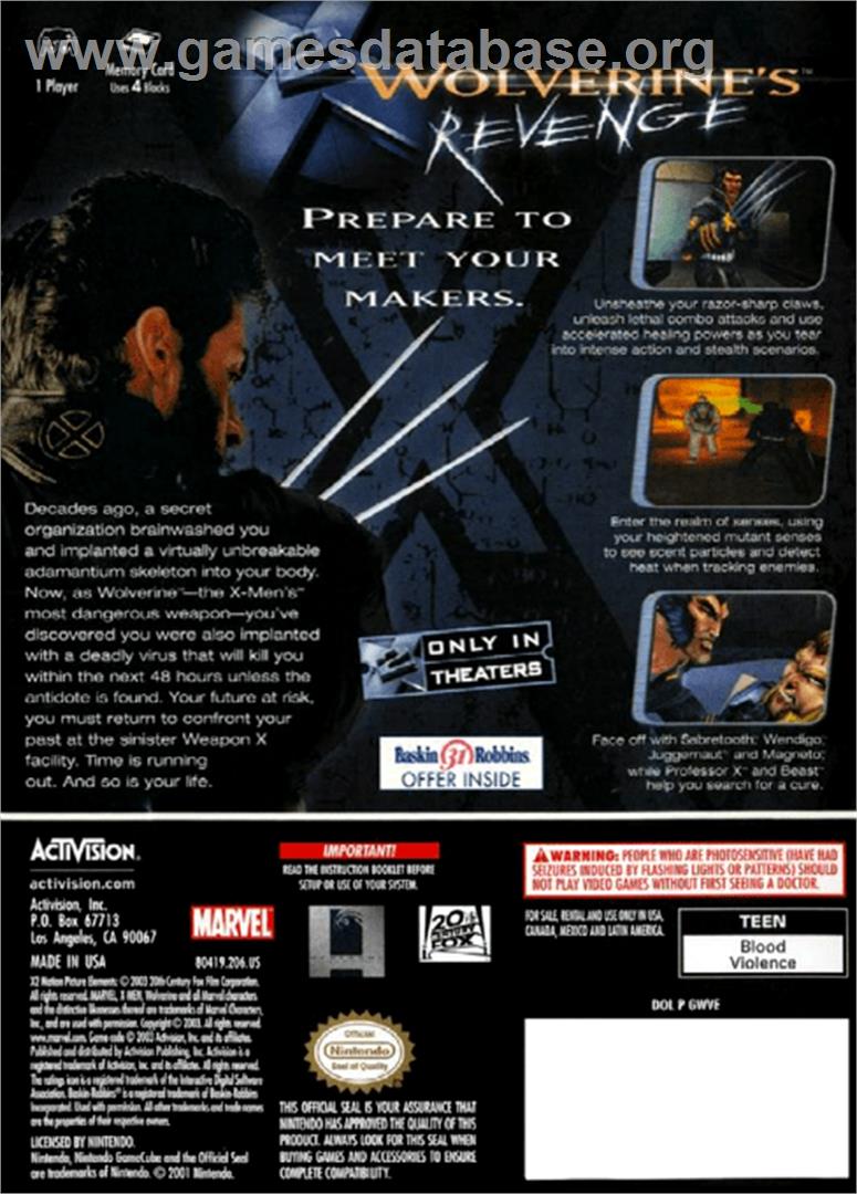 X2: Wolverine's Revenge - Nintendo GameCube - Artwork - Box Back