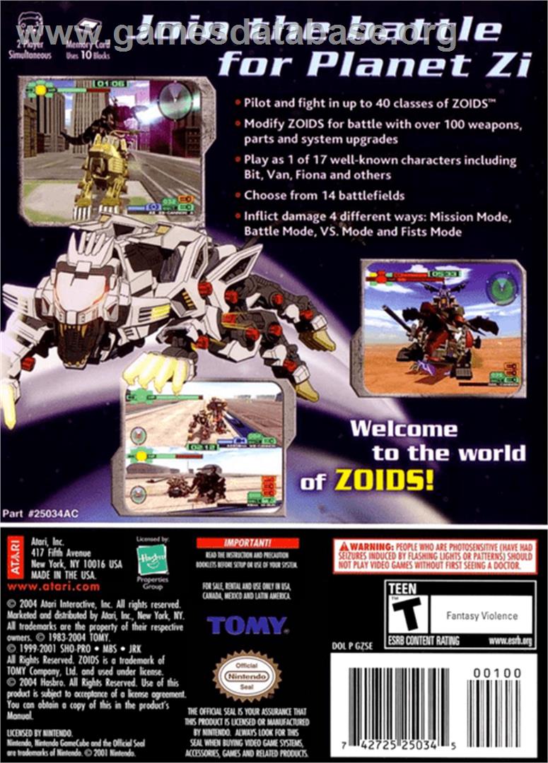 Zoids: Battle Legends - Nintendo GameCube - Artwork - Box Back