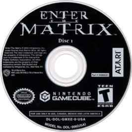 Artwork on the Disc for Enter the Matrix on the Nintendo GameCube.