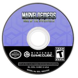 Artwork on the Disc for Marvel Nemesis: Rise of the Imperfects on the Nintendo GameCube.