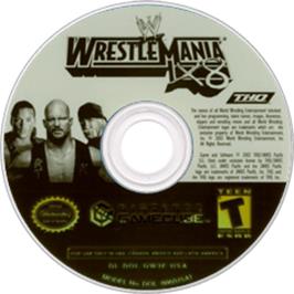 Artwork on the Disc for WWE WrestleMania X8 on the Nintendo GameCube.