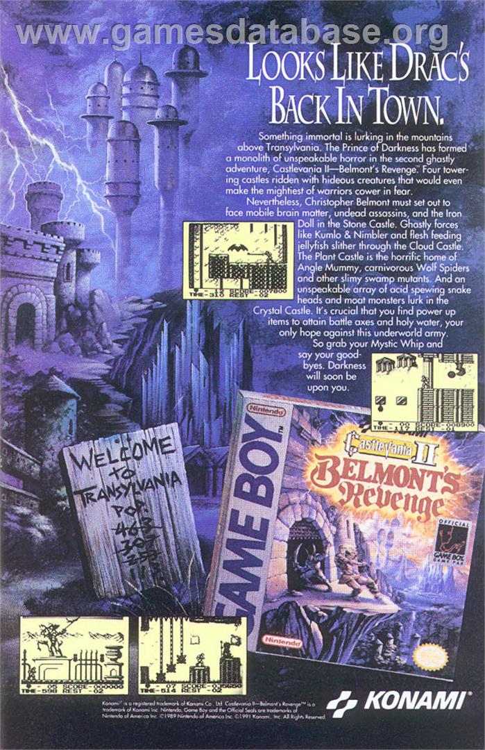 Castlevania II: Belmont's Revenge - Nintendo Game Boy - Artwork - Advert