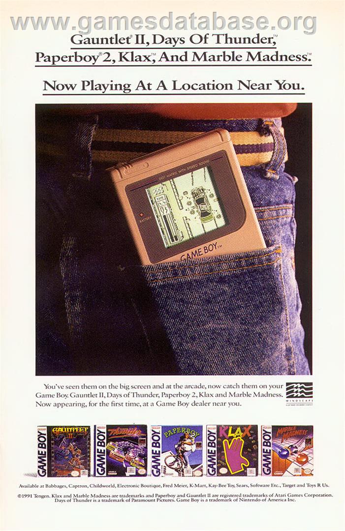 Days of Thunder - Nintendo Game Boy - Artwork - Advert
