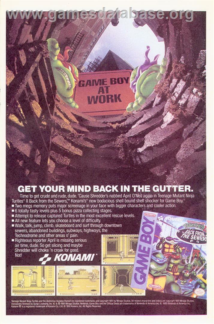 Teenage Mutant Ninja Turtles II:  Back from the Sewers - Nintendo Game Boy - Artwork - Advert