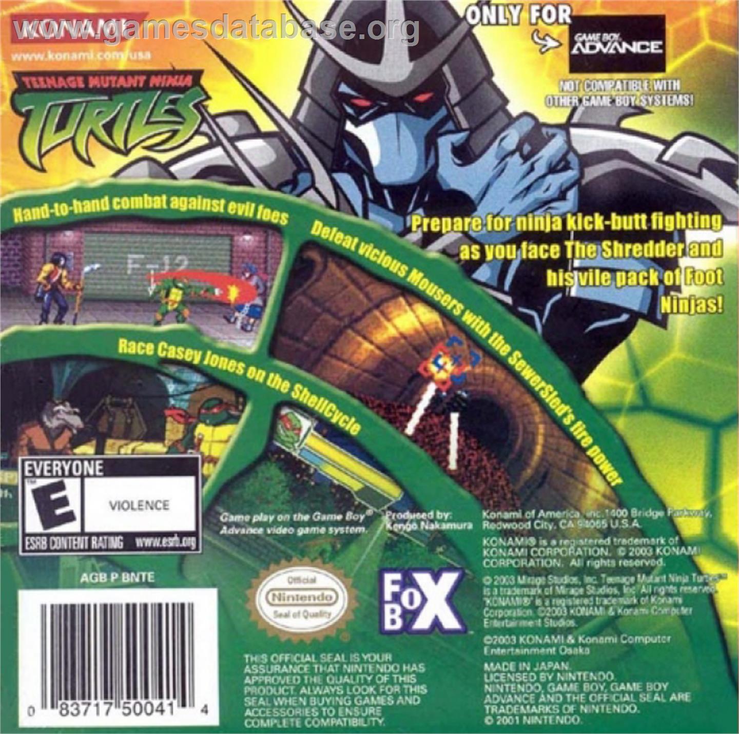 Teenage Mutant Ninja Turtles:  Fall of the Foot Clan - Nintendo Game Boy - Artwork - Box Back