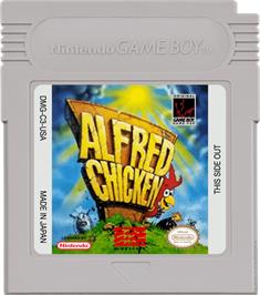 Cartridge artwork for Alfred Chicken on the Nintendo Game Boy.