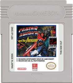 Cartridge artwork for Captain America and The Avengers on the Nintendo Game Boy.