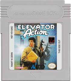 Cartridge artwork for Elevator Action on the Nintendo Game Boy.
