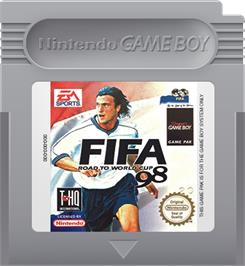 Cartridge artwork for FIFA 98: Road to World Cup on the Nintendo Game Boy.