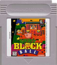 Cartridge artwork for Kirby's Block Ball on the Nintendo Game Boy.