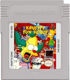 Cartridge artwork for Krusty's Fun House on the Nintendo Game Boy.