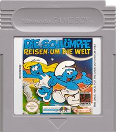 Cartridge artwork for Smurfs Travel the World on the Nintendo Game Boy.