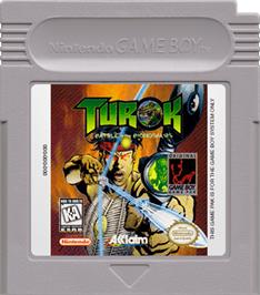 Cartridge artwork for Turok: Battle of the Bionosaurs on the Nintendo Game Boy.